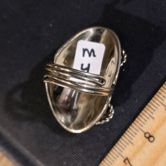 Peruvian Fused Art Glass Purplish Pink Silver Crescent Moon OOAK Artisan Ring - Picture 8 of 8